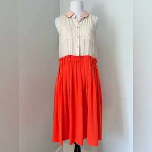 ANTHROPOLOGY Sleeveless Cream and Orange Dress